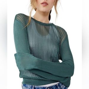 Free People H20 Crew Pullover Top Sweater jaded Green M